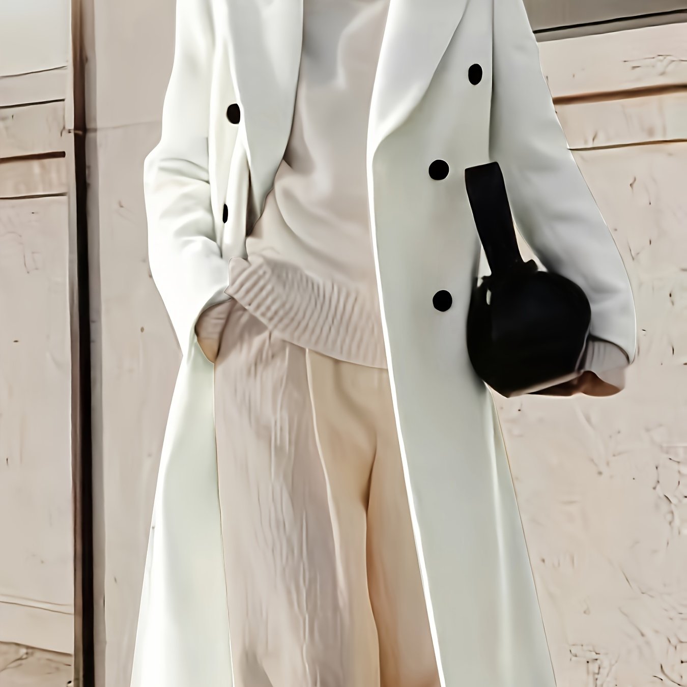 Women's Double Breasted Woven Polyester Overcoat for Fall Winter Solid Color Elegant