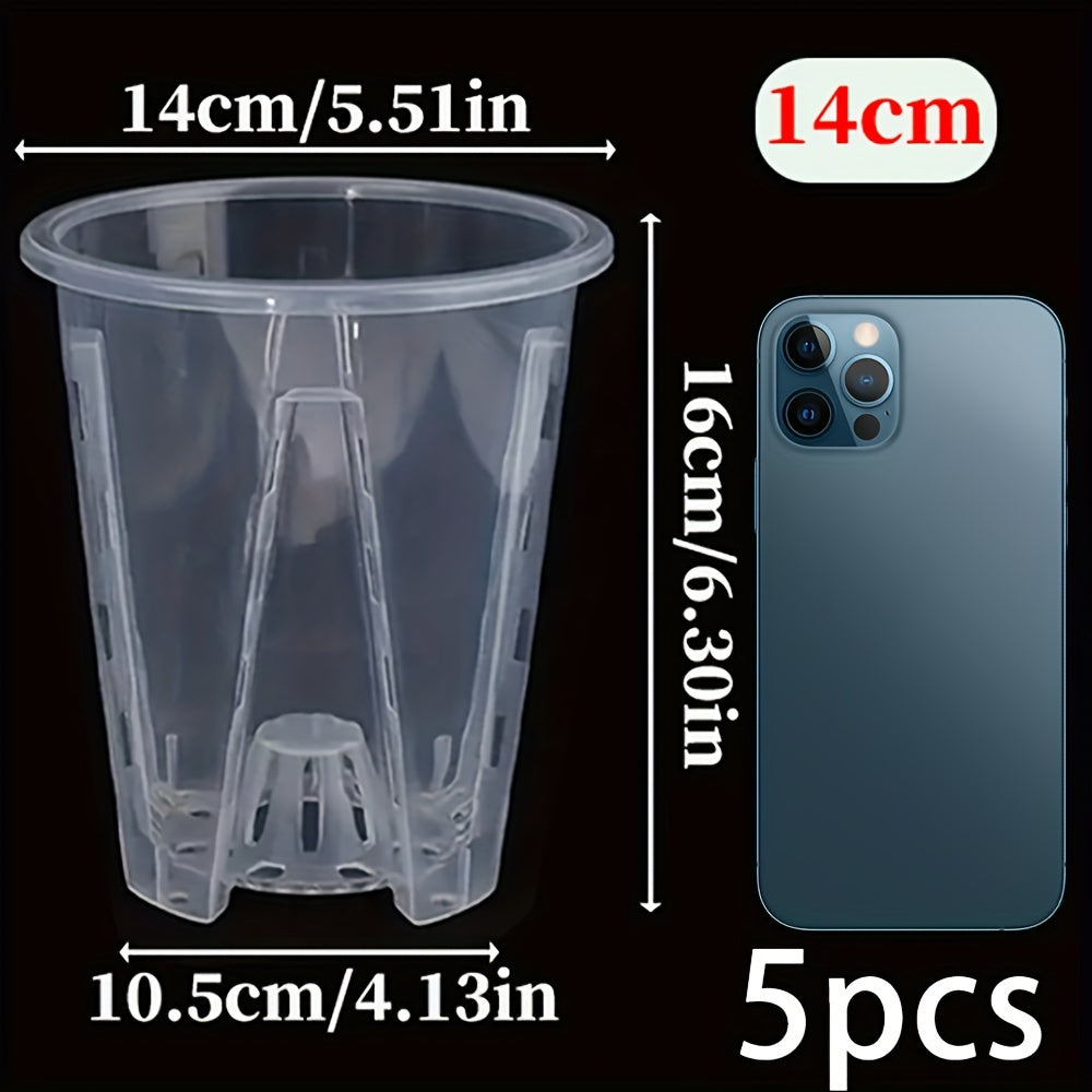 Clear Plastic Orchid Pots with Drainage Holes Pack of 5 for Indoor Outdoor Plants