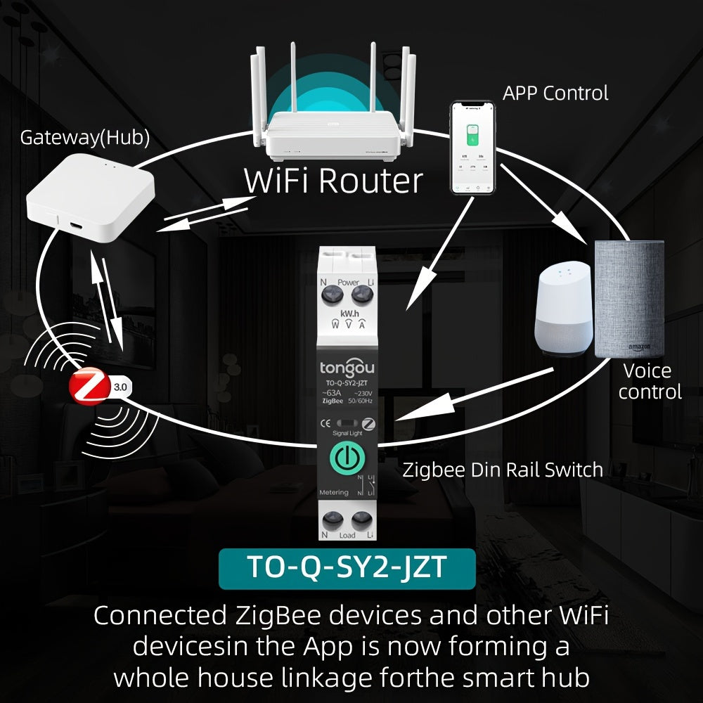 Zigbee Smart Switch 1-63A Wi-Fi Compatible with Alexa Google Home Timer Overload Protection Energy Monitoring