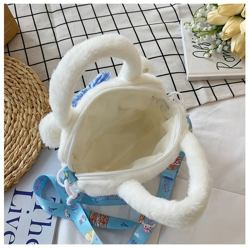 Plush Handbag Crossbody Bag with Hello Kitty Kuromi My Melody Cinnamoroll Characters for Kids Pink White Red Yellow Purple