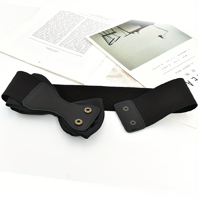 Women's Dress Coat Girdle with Candy-Colored Bowknot Wide Belt and Elastic Waistband