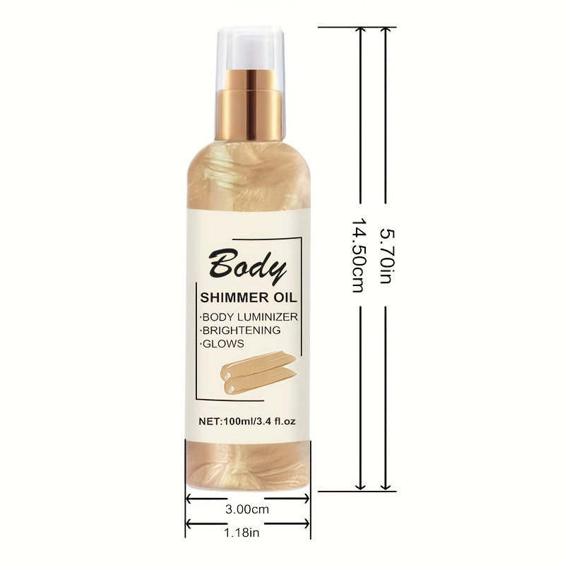 100ml Body Shimmer Oil with Golden Bronze Glow Moisturizing Illuminating for All Skin Types