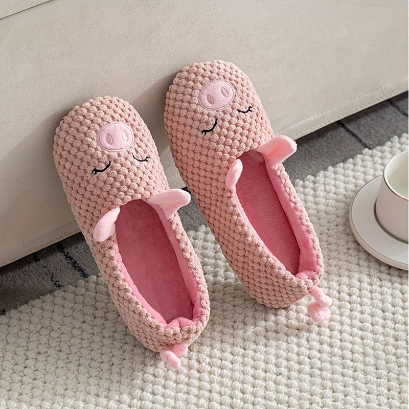 Pink Cozy Pig Slippers for Women Indoor Fleece Winter Non-Slip