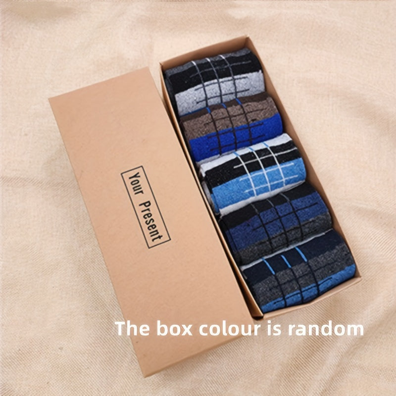 Мужские шерстяные носки, упаковка из 5 штук, геометрический узор, теплый осень-зима, подарочная коробка
