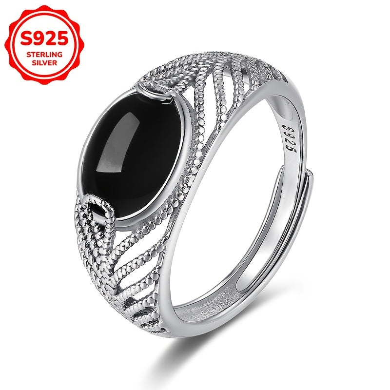 Women’s Gothic Silver Ring with Imitation Jade and Black Agate