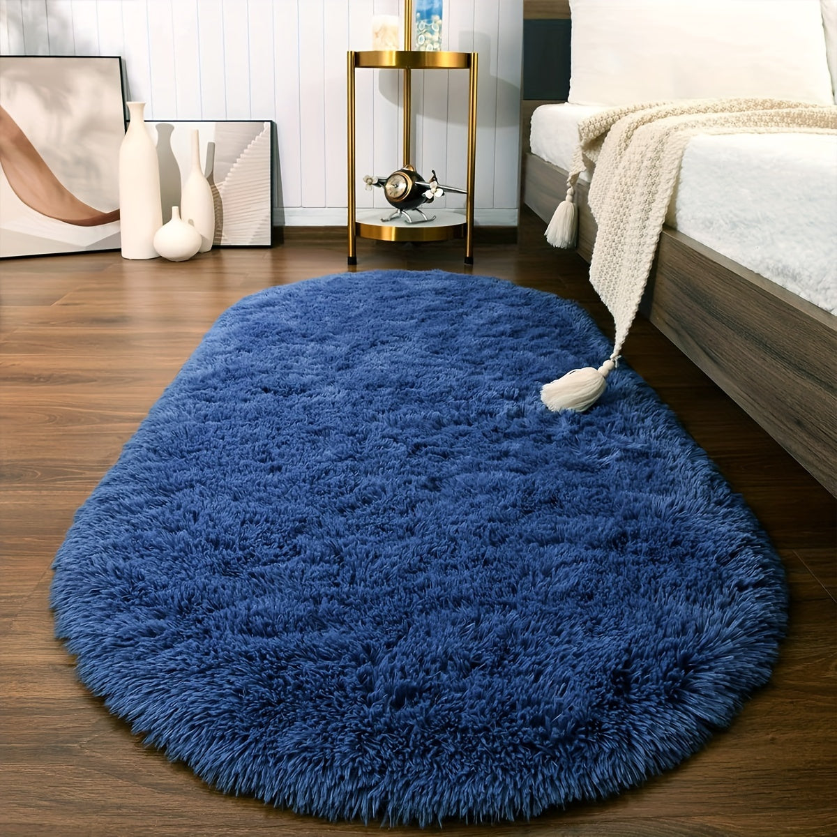 Soft Fluffy Oval Shaggy Area Rug for Bedroom Living Room with Thick Sponge