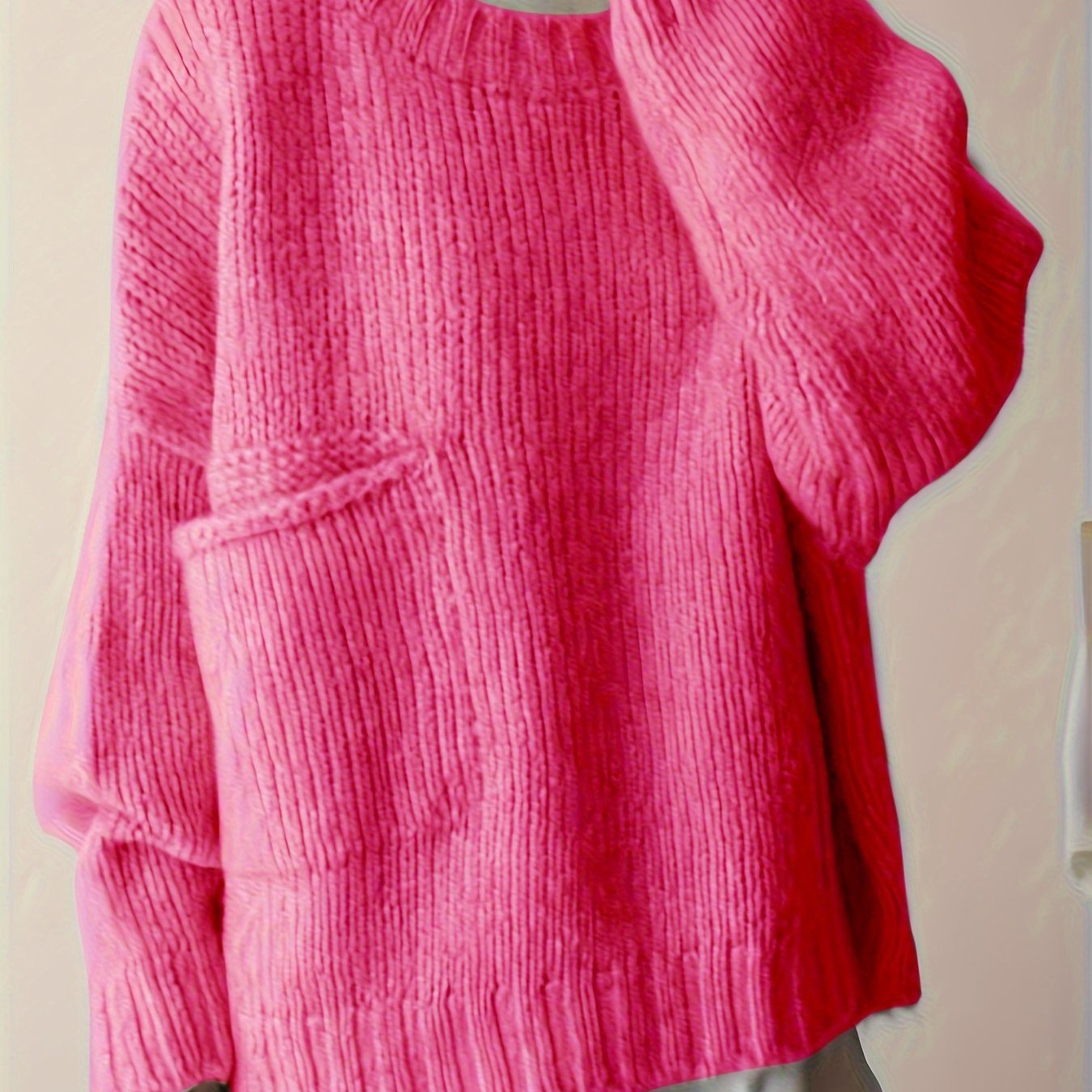 Plus Size Women's Solid Long Sleeve Crew Neck Sweater Fall Winter Casual