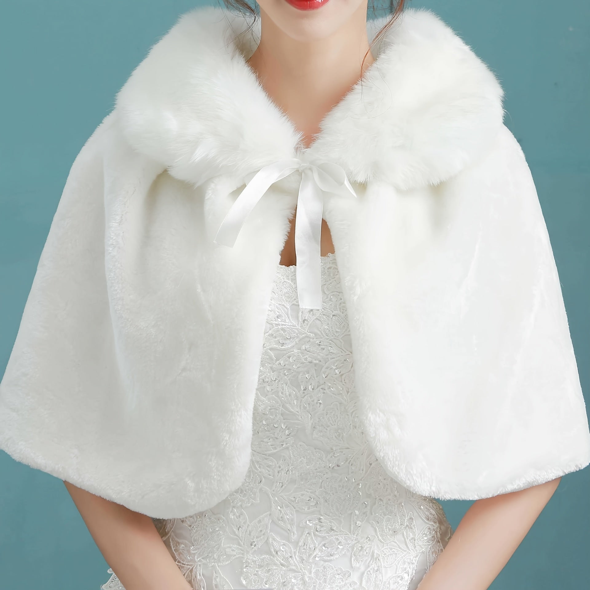White Red Wedding Cape for Bridesmaids Faux Fur Wrap Bridal Shawl Winter Coat