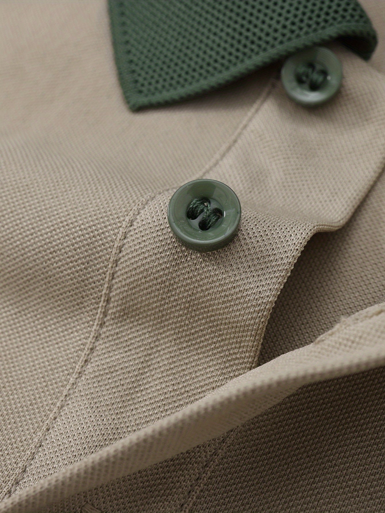 Camisa polo de punto para hombre de poliéster, verano, casual, patrón geométrico en azul marino, verde claro, caqui