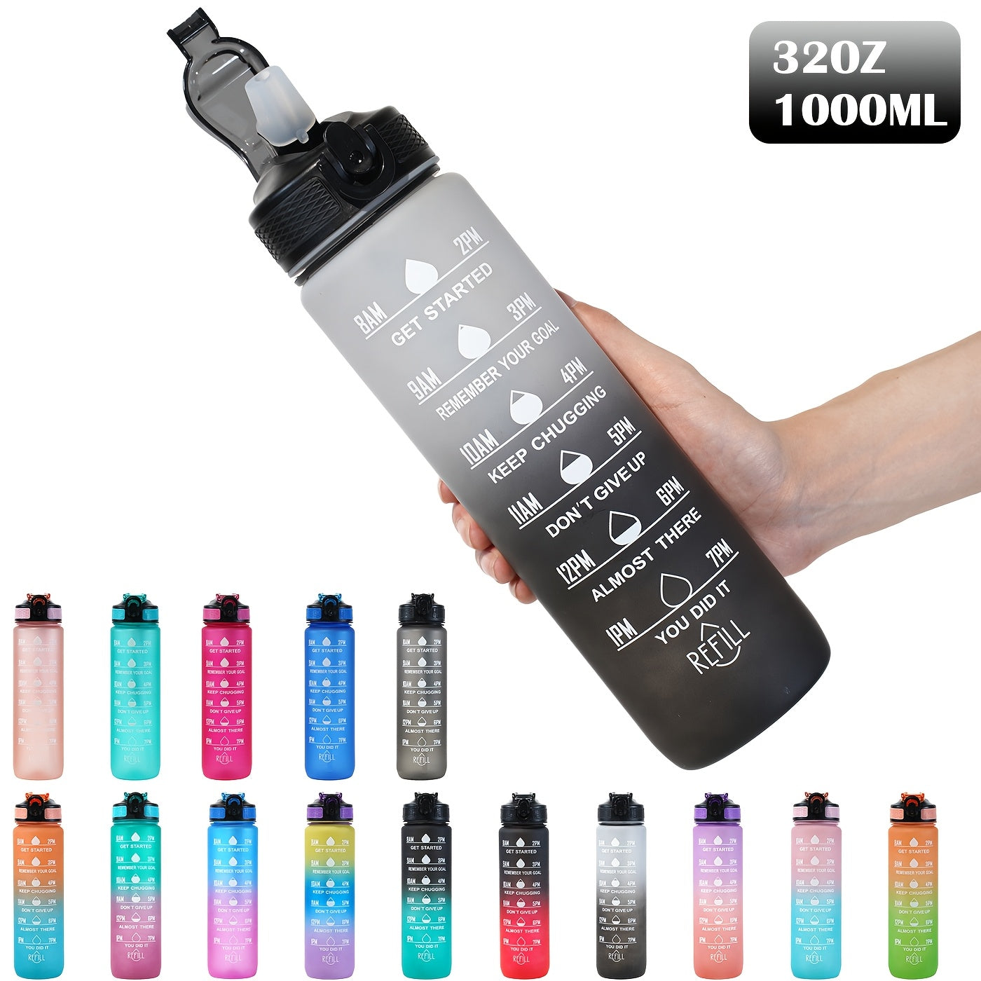 32oz Leak-Proof Gradient Water Bottle with Carry Strap for Hiking and Active Use