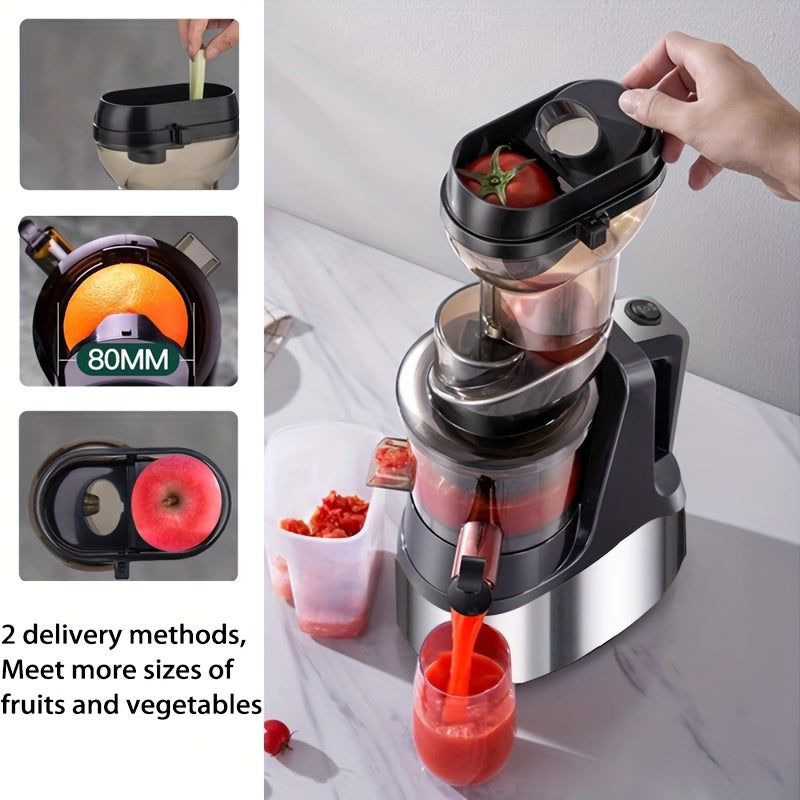 EU Plug Hilton Cold Press Juicer, 300W sekin masticating mashinalari, butun mevalar va sabzavotlar uchun katta oziqlantirish qudug'i, tozalash oson, yuqori sharbat hosili, DIY muzqaymoq, zanglamaydigan po'latdan.