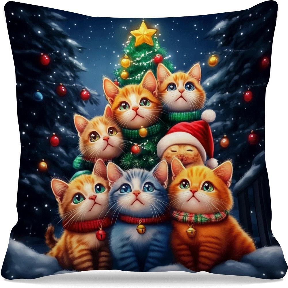 Christmas Cat Throw Pillow Cover 45cm Decorative Cushion for Women Daughters Moms