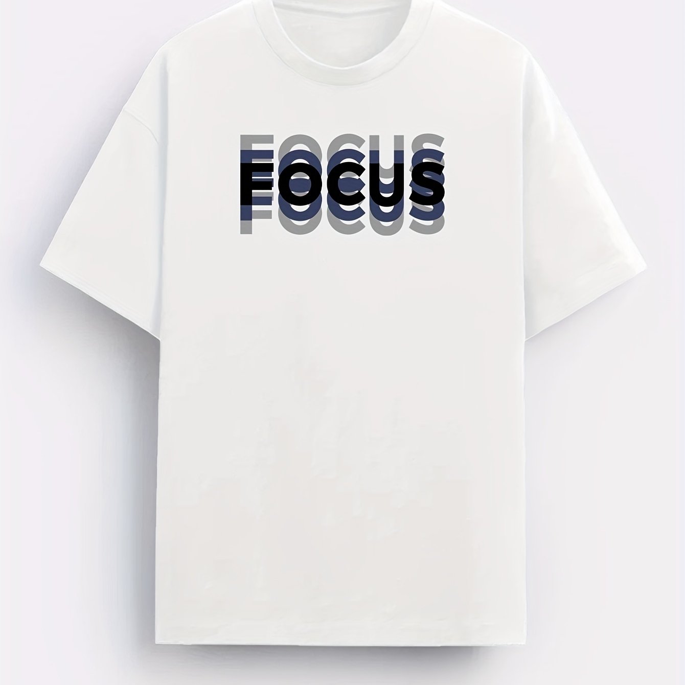 MBDMBD Erkaklar uchun Zamonaviy Harf Bosma T-Shirt, Oq rangda "FOCUS" Dizayni bilan. 180g/㎡ Polyester Aralashmasidan tayyorlangan.