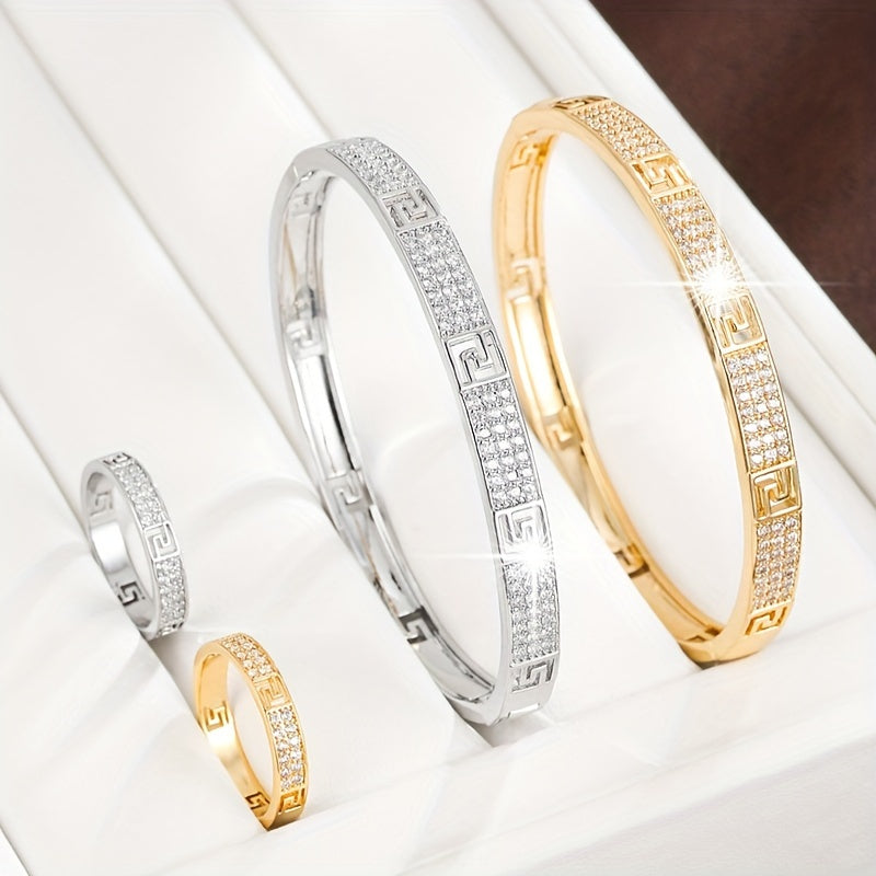 Women’s Jewelry Zirconia Copper Number Pattern Bracelet and Ring Set