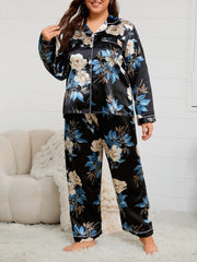 Ayollar uchun rang-barang uzun gullü kardigan pijama to'plami, katta o'lcham