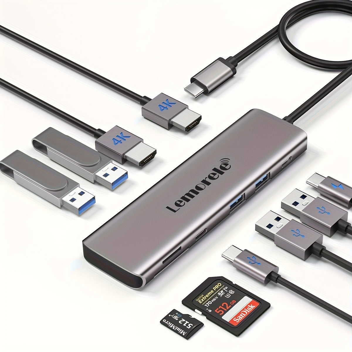 10-in-1 USB-C Hub with 4K HDMI 100W Power Delivery Dual USB 3.0 SD TF Card Reader for Laptops