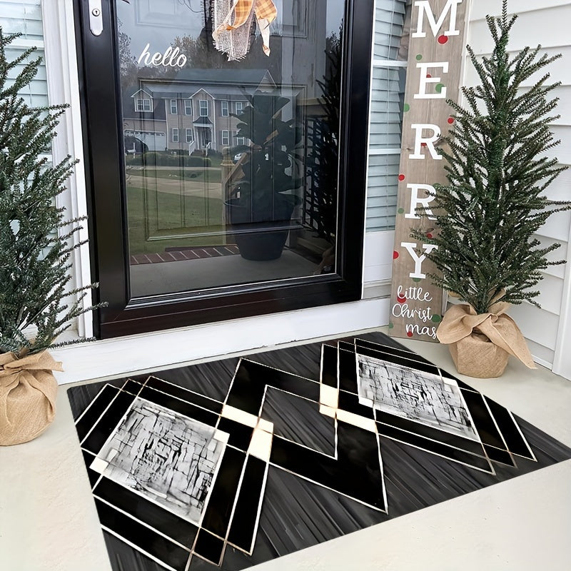 Bohemian Vintage Door Mat with Stripe Pattern, Non-Slip Flannel, Machine Washable