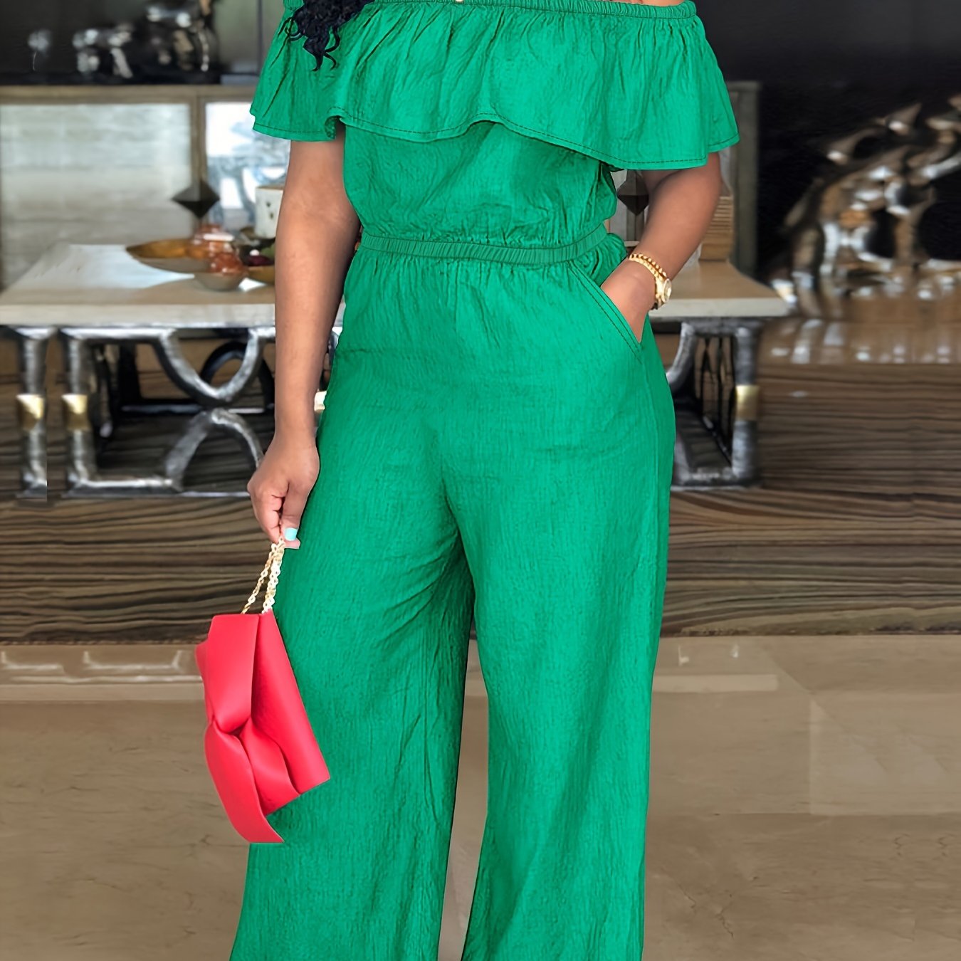 Plus Size Women's Autumn Shawl Jumpsuit Casual Wide Leg Pull-Over