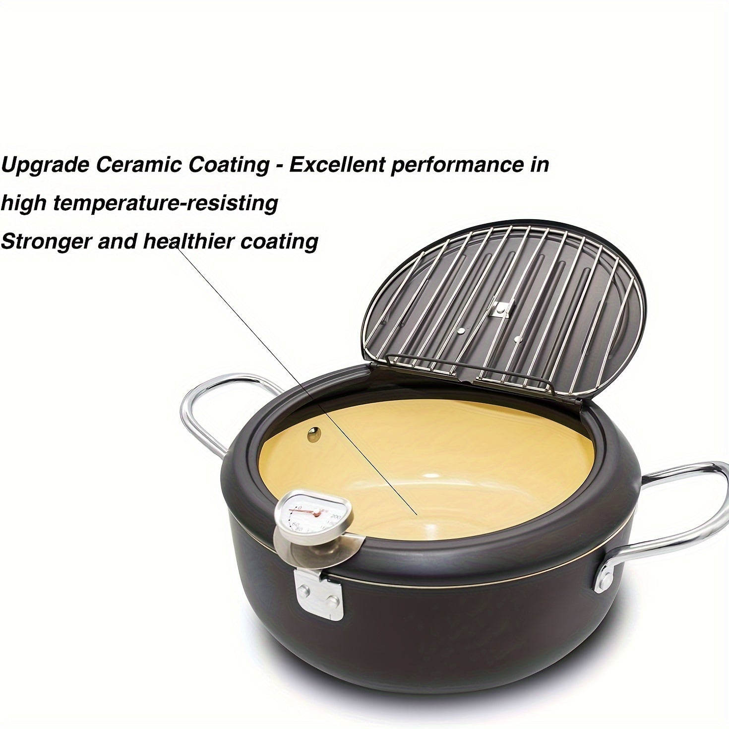 Deep Fryer Pot with Thermometer 2.3L or 3.5L Nonstick Coating for Tempura Fish Chicken