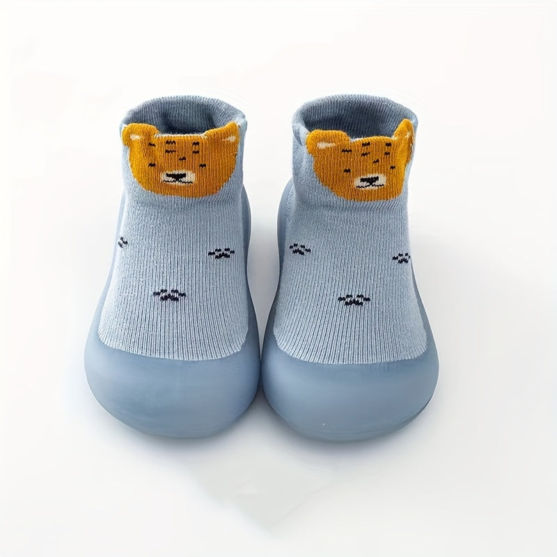 Baby Boys Light Blue Cotton Slip-On Shoes with Non-Slip Rubber Sole for First Walkers