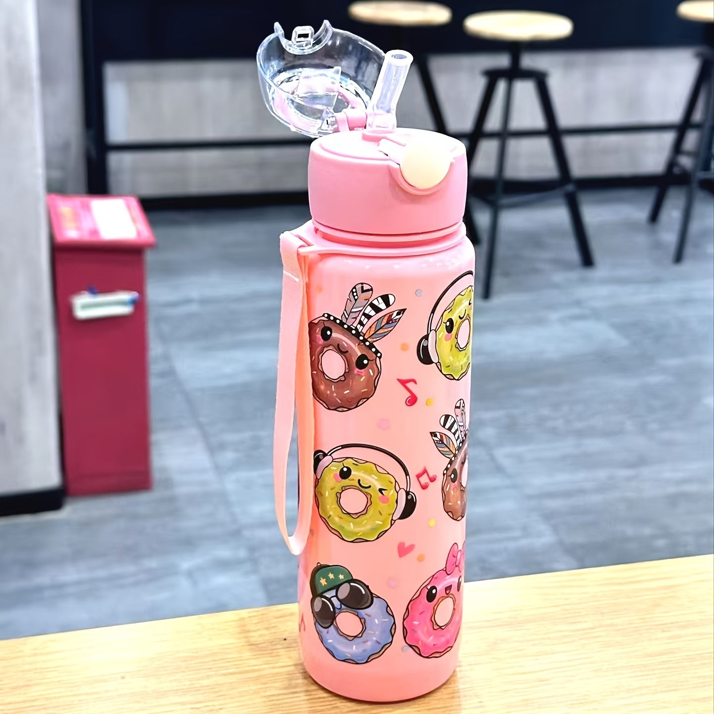 Cute Donut Design Water Bottle 700ml BPA-Free High-Temp Resistant Portable Leak-Proof Outdoor Use