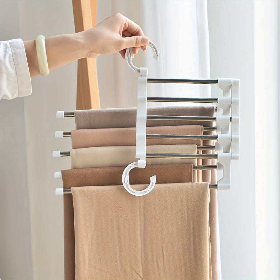 Набор вешалок для брюк из нержавеющей стали с регулируемой стойкой для брюк, многоуровневый складной дизайн для экономии пространства, переносной органайзер для шкафа, расширяемая и прочная вешалка для одежды