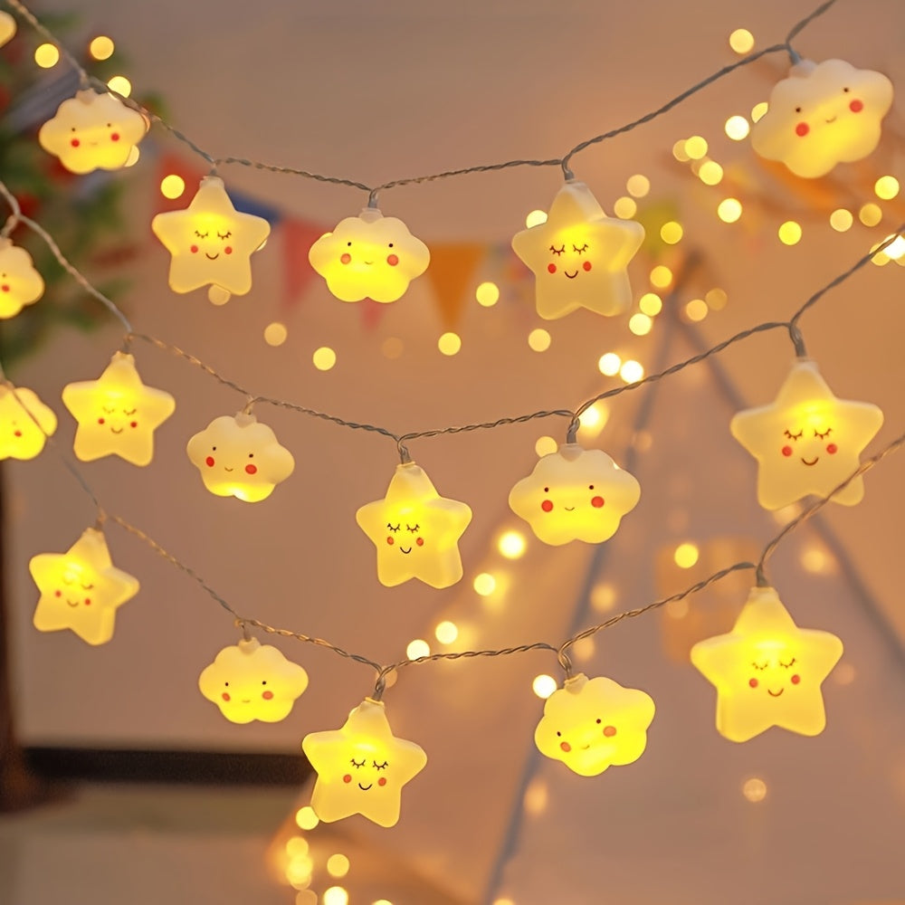 Luces de cadena con formas de nubes y estrellas, alimentadas por batería, decoración para interiores