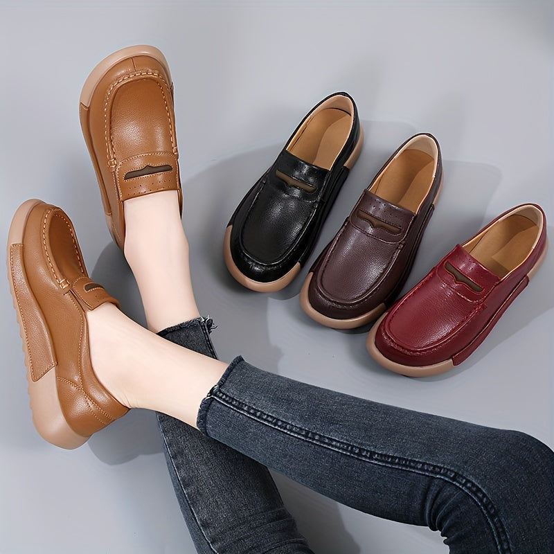 Women's Retro Flat Loafers Slip-On Round Toe All-Match Spring Shoes
