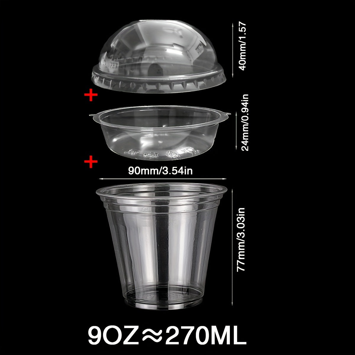 Set of 50 Clear 9/12oz Plastic Cups with Domed Lids for Desserts and Drinks