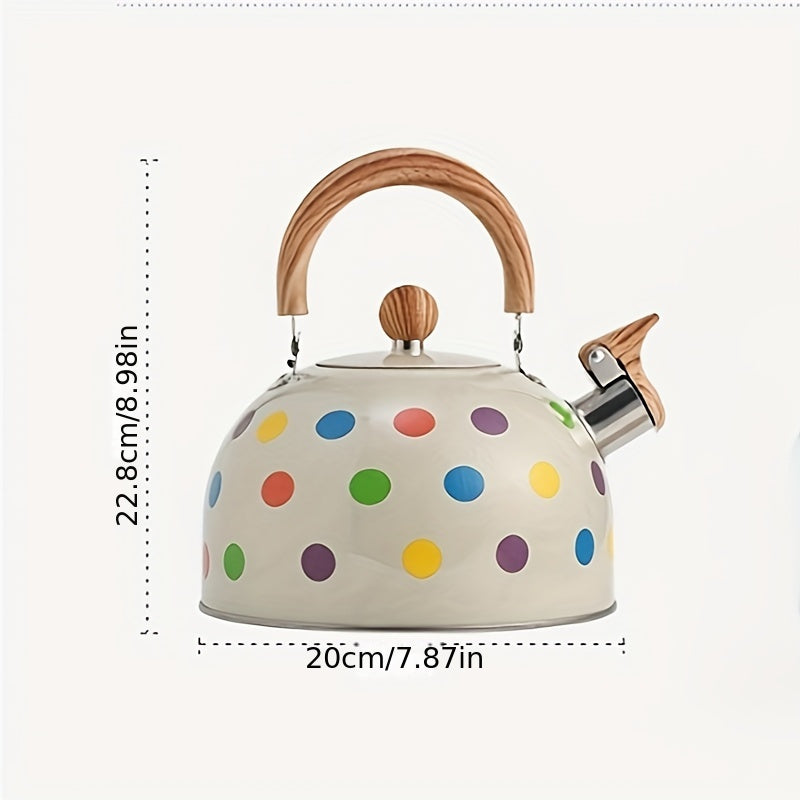 Stainless Steel 3L Whistle Kettle Beige Polka Dot Tea Coffee Maker