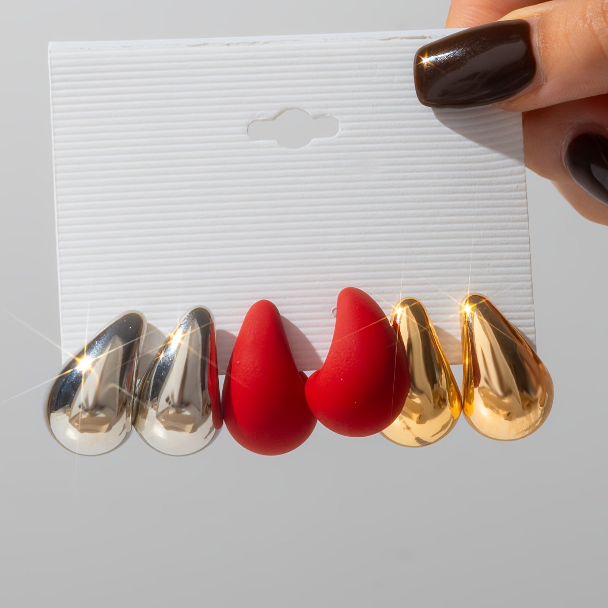 Women's Teardrop Earrings Set Hypoallergenic Stainless Steel with Red Blue Gold Silver