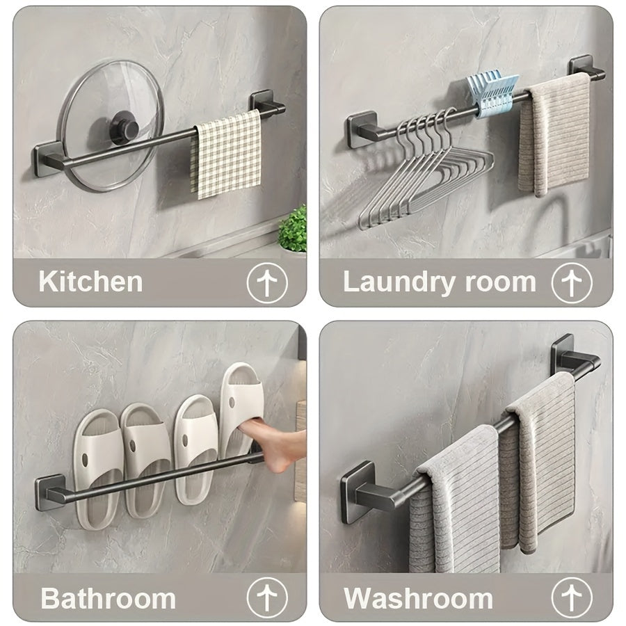 Organizador de barra de toallas para baño sin taladro, resistente a la oxidación, montado en la pared, con soporte para zapatillas, ahorra espacio
