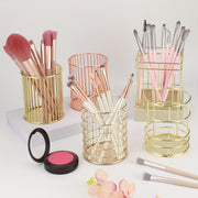 Golden Iron Makeup Brush Holder Rust Resistant Polished Finish Desktop Organizer