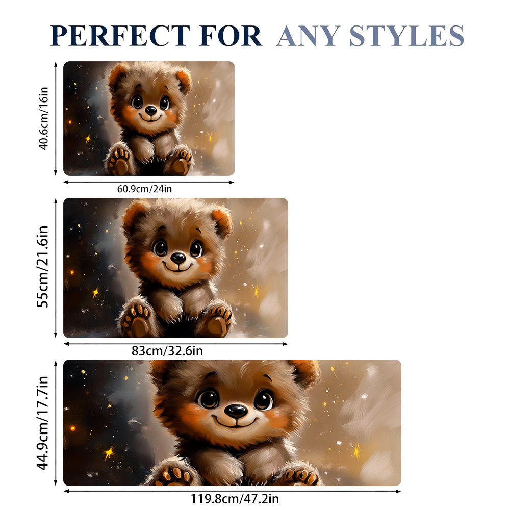 Sevimli Teddy Bear dizayni oshxona matosi - 100% polyesterdan tayyorlangan, namni o'zlashtiradi va mashinada yuvish mumkin | Kir yuvish xonasi, hammom, kirish joyi bezaklari va sirpanmaydigan oshxona gilami uchun ideal