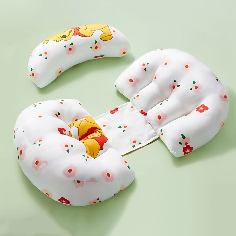 Gul naqshli U-shaklidagi homiladorlik yostiqchasi, yonma-yon yotish uchun qorinni qo'llab-quvvatlash va belni himoya qilish uchun mo'ljallangan