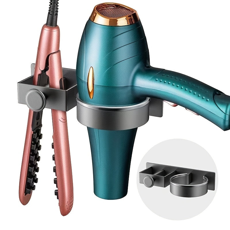 Черный алюминиевый настенный держатель для фена с крючками для ванной или парикмахерской