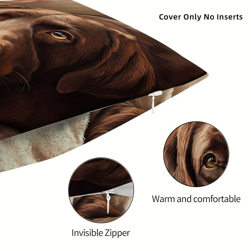 Shokoladli Lab Dog Print Throw Pillow Cover - Ikkala Tomonlama, To'qilgan Polyesterdan Yasalgan - Uy Dekoratsiyasi uchun Bezakli Yostiq Qopqog'i - Sevishganlar, Halloween, Rojdestvo uchun Mos - O'lchami: 45.72x45.72 sm - Yostiq Qo'shimchasi Kiritilmagan