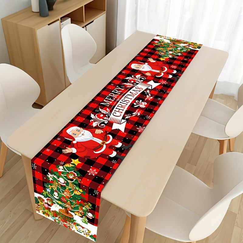 Polyester Christmas Table Runner with Santa Claus and Reindeer Design for Holiday Decor
