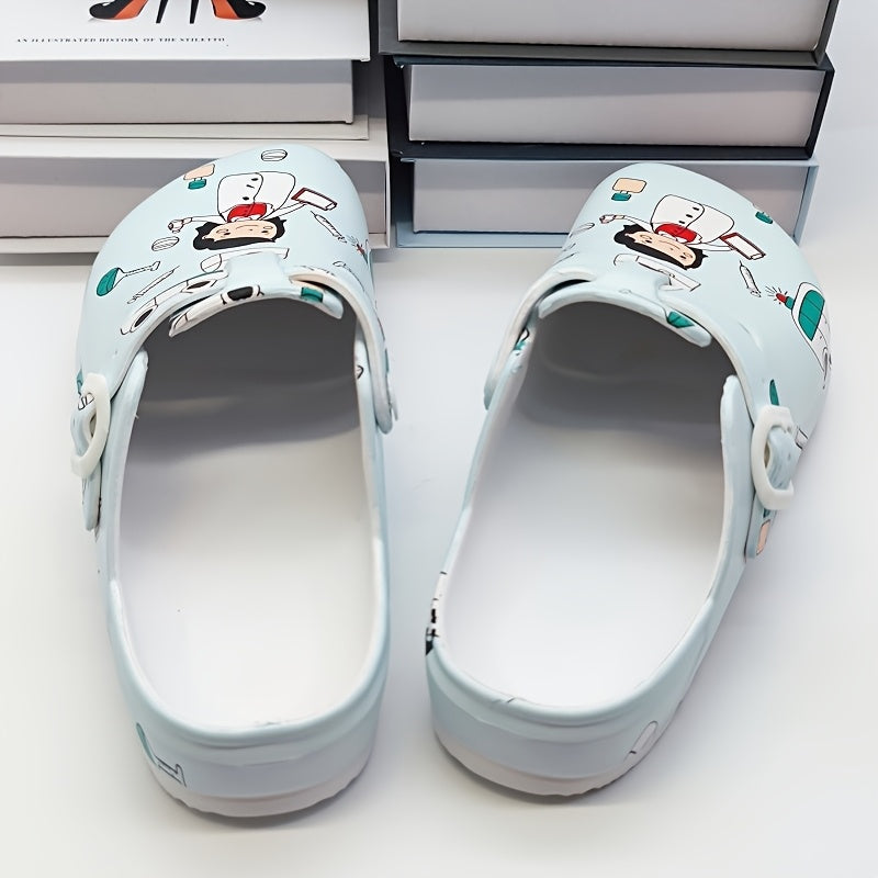 Zapatillas de interior de EVA con estampado de enfermera de dibujos animados para mujer, secado rápido, cómodas, para todas las estaciones