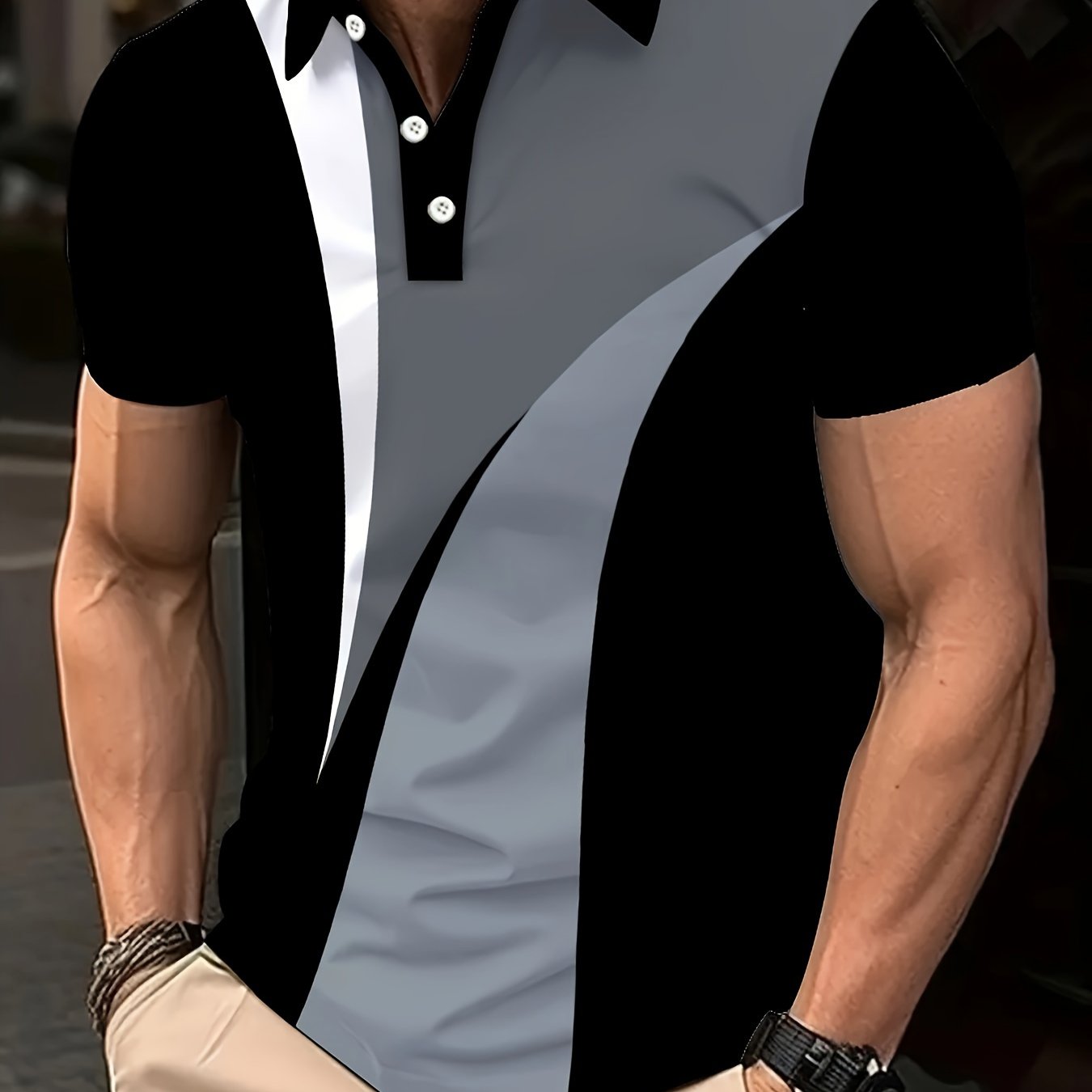 Men's Plus Size Golf Shirt Breathable Polyester Geometric Print Casual Short Sleeve