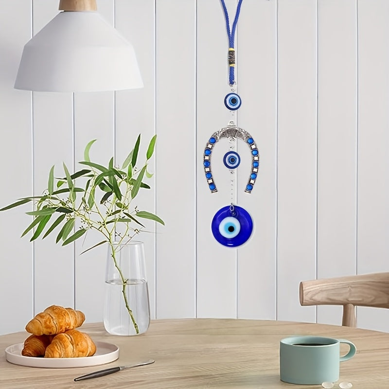 Turkish Blue Evil Eye Horseshoe Car Charm Hanging Ornament Protective Decor