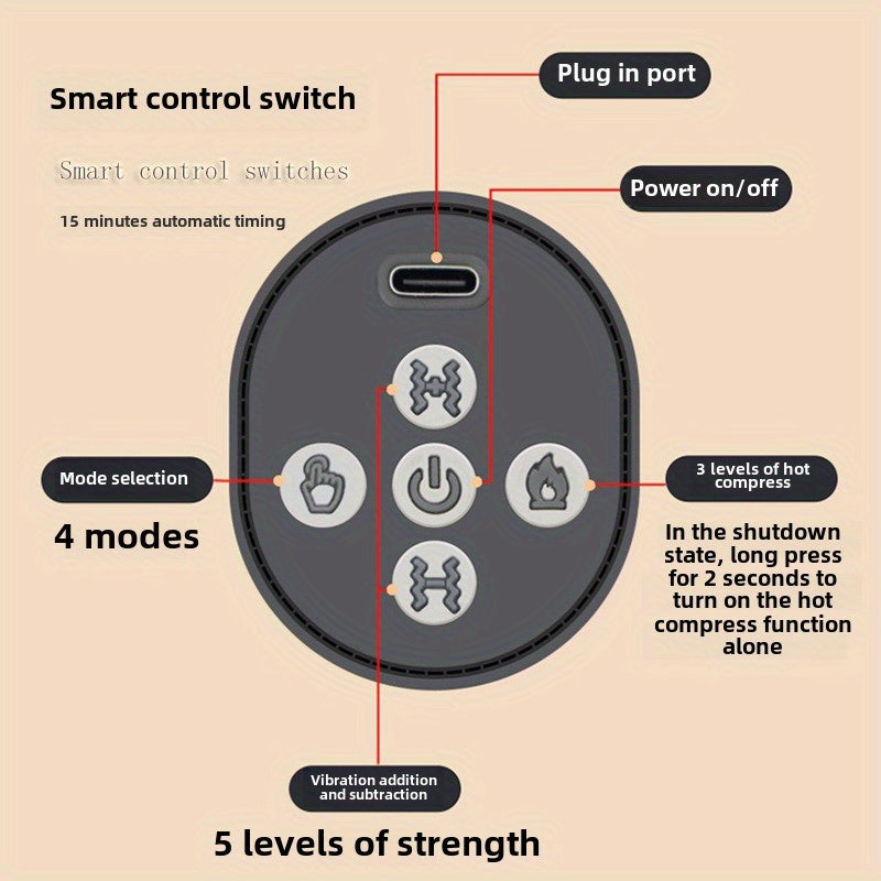 Zaryadlanadigan bo'yin massaj yostiqchasi, vibratsiya, isitish va ergonomik dizayn bilan. Ichki litiy batareyasi, USB quvvatlanishi va o'lchamlari 41.91sm x 30.48sm x 7.2. Bo'yin uchun ideal.