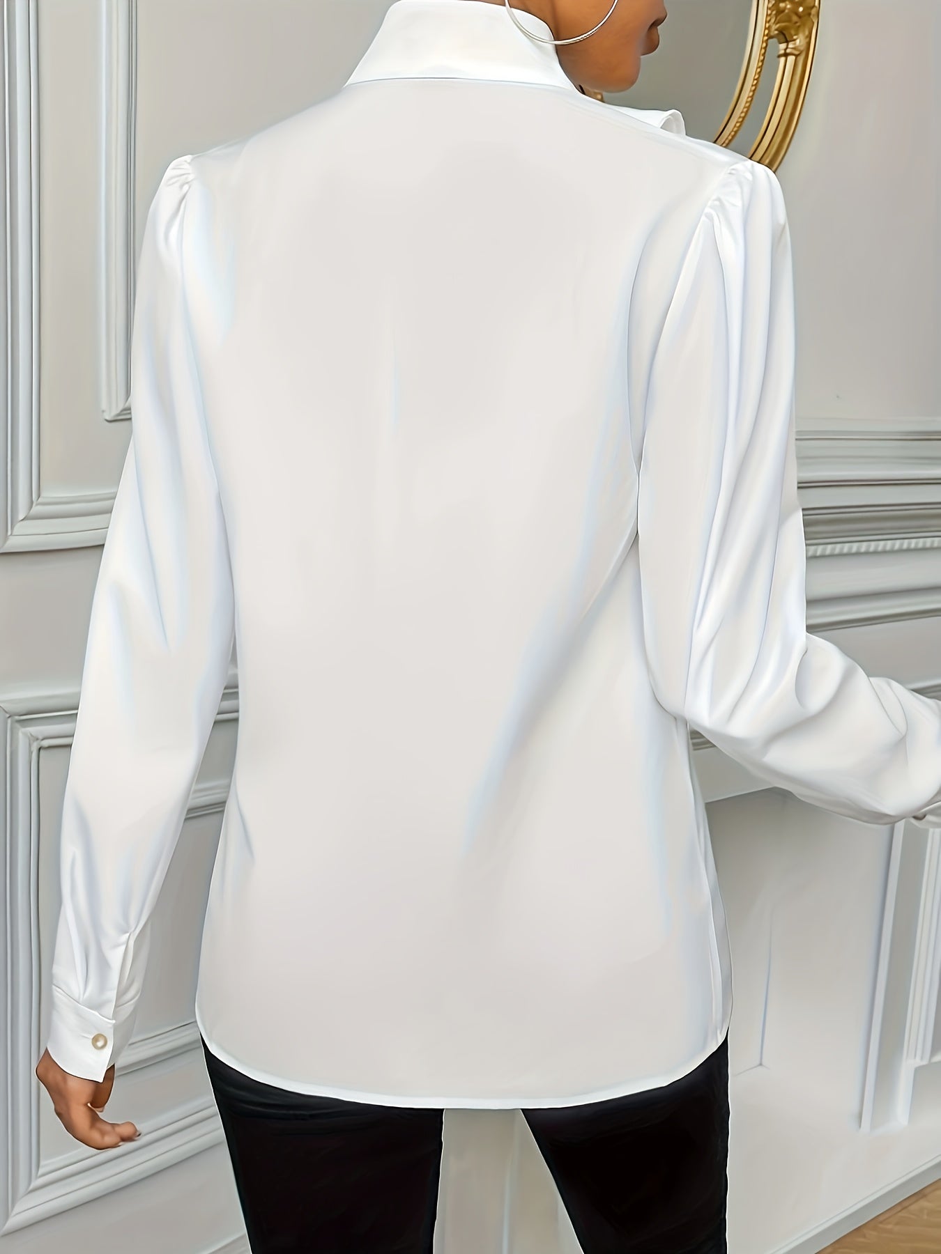 Women's Casual Mandarin Collar Ruffle Detail Blouse Polyester Solid Color Spring Summer Fall