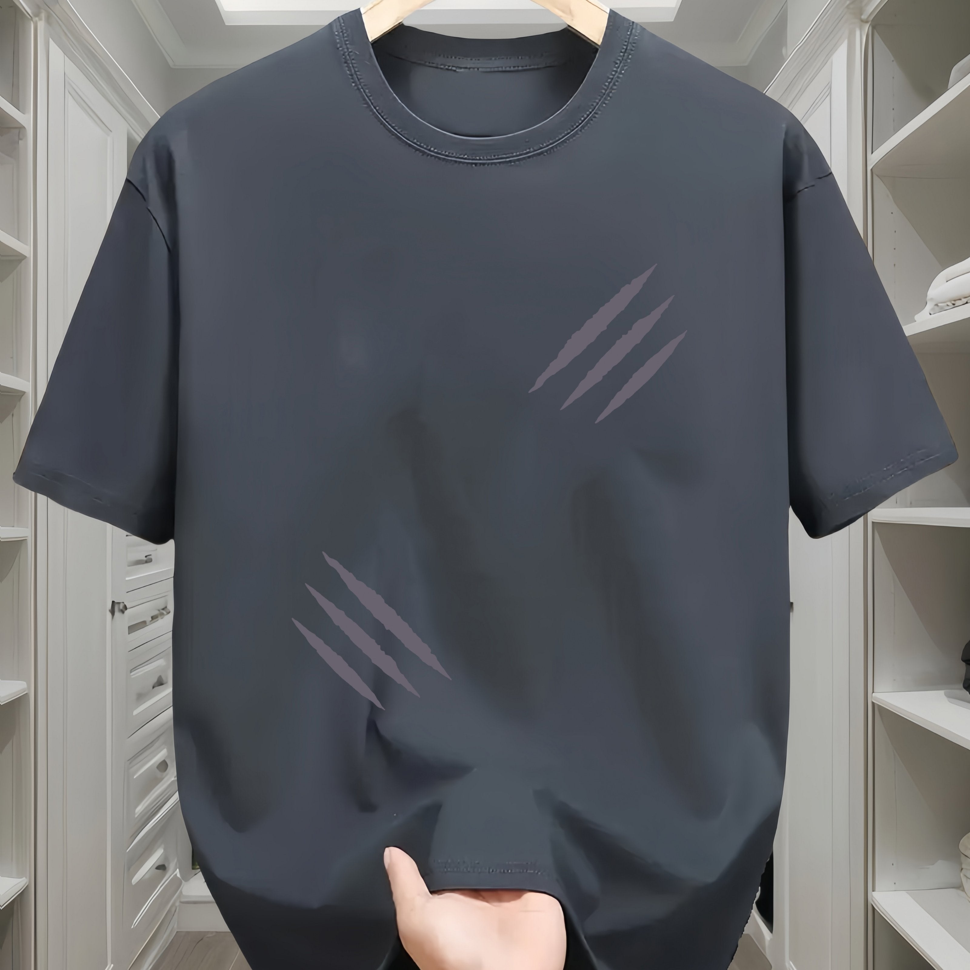 Camiseta de algodón para hombre de manga corta, cuello redondo, casual, para todas las estaciones, con patrón geométrico