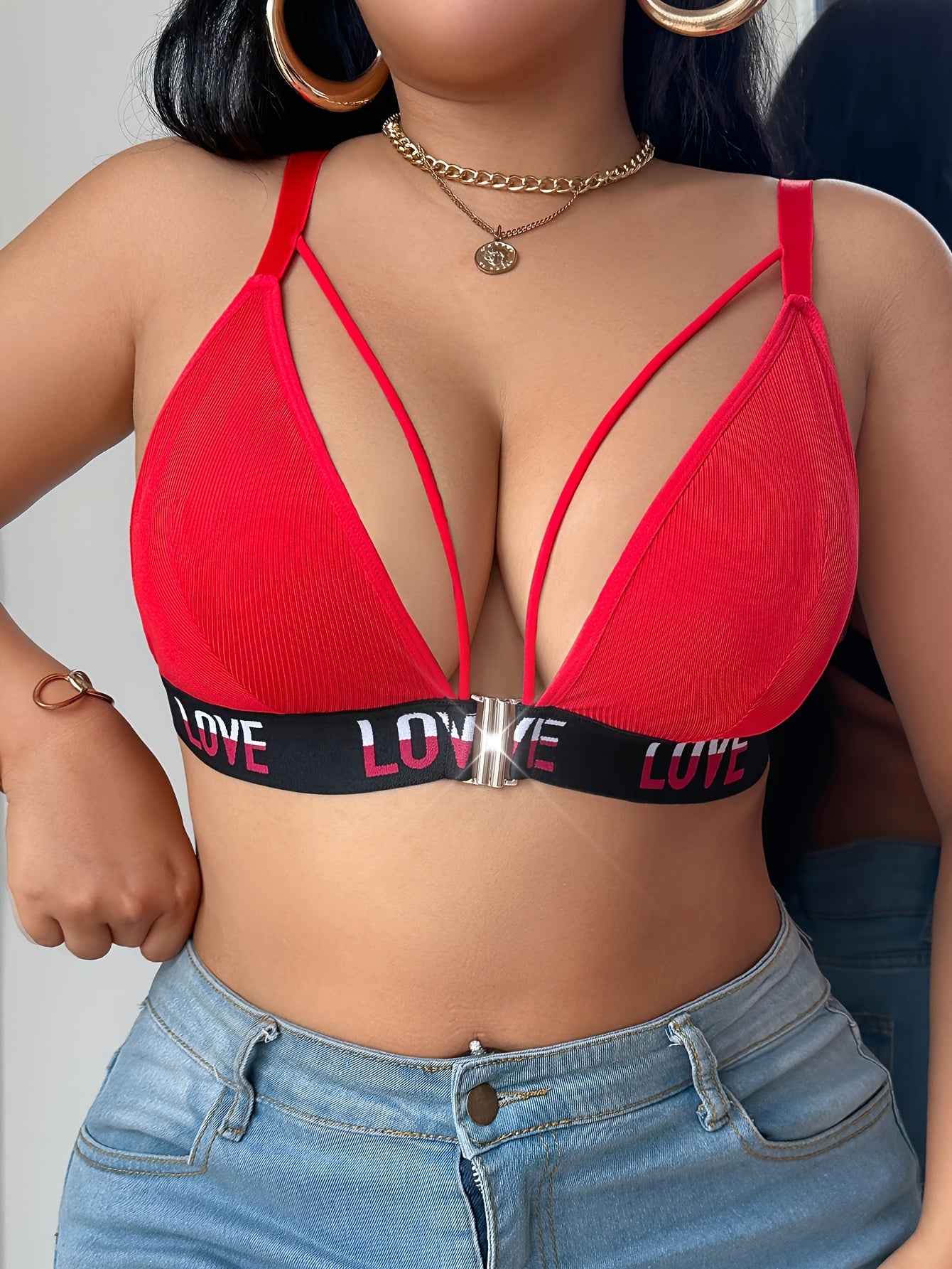 Ayollar uchun yumshoq paxta old qismi yopiladigan bra, katta o'lcham, qizil, shiltsiz T-shirt bra