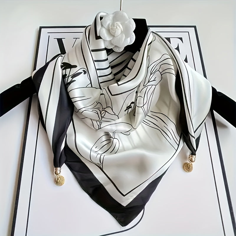 Black and White Striped Magnetic Polyester Scarf for Casual Wear Windproof Decorative