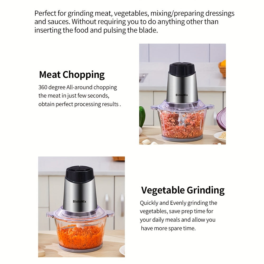 Procesador de alimentos de 500W con picadora de carne, cuenco de vidrio de 1.8L, cuchillas adicionales, enchufe EU