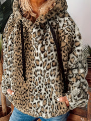 Plus o'lchamli mo'rt leopard bosma chiziqli kapşonli ayollar uchun kuz qish oddiy uzun qolli