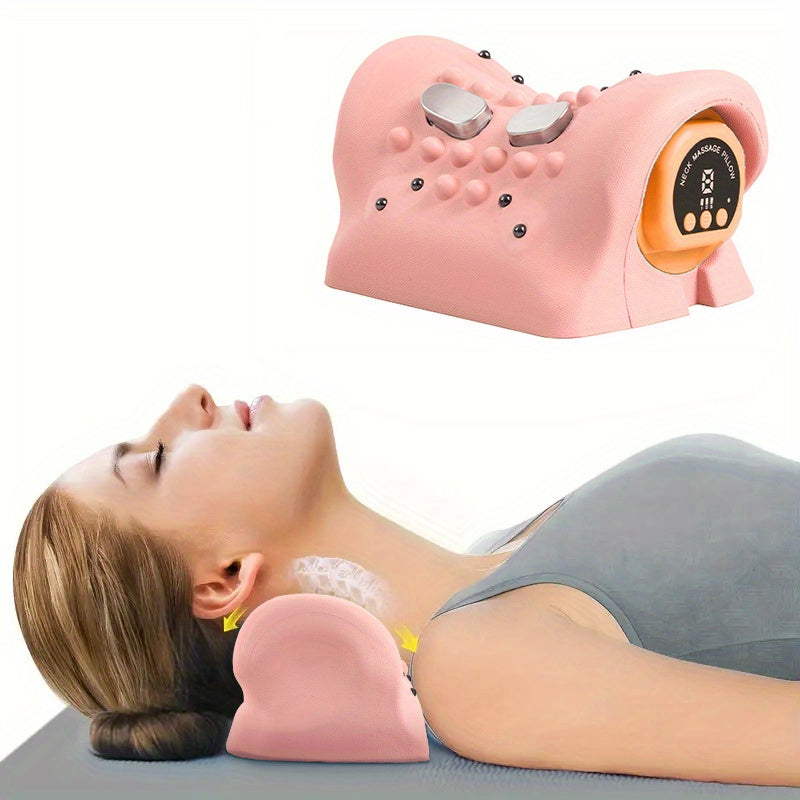 Corrector eléctrico de curvatura cervical con almohada de masaje vibratorio rosa y pulsación de presión caliente