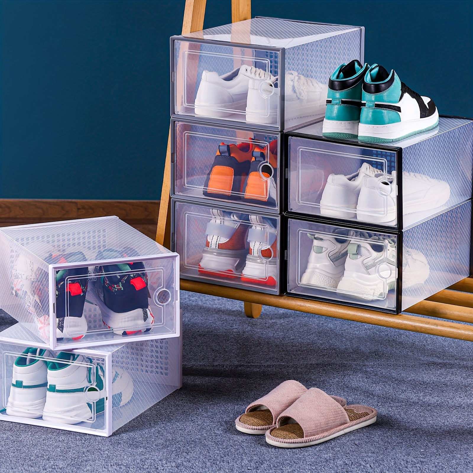 12 Pack Clear Plastic Shoe Storage Boxes Dustproof Moisture-Resistant with Front and Back Access